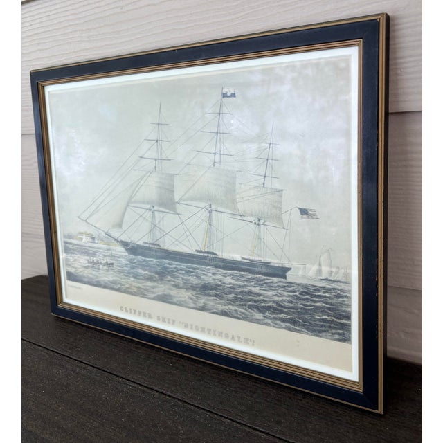 Currier & Ives “Clippership Nightingale” Hand Colored 1854 Lithograph From the Personal Collection of Curtis L. Carter For Sale - Image 4 of 12
