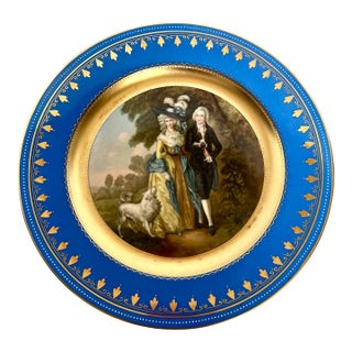 19th Century Royal Vienna Style "The Morning Walk" Cobalt and Gold Gilt 10.5" Cabinet Plate For Sale