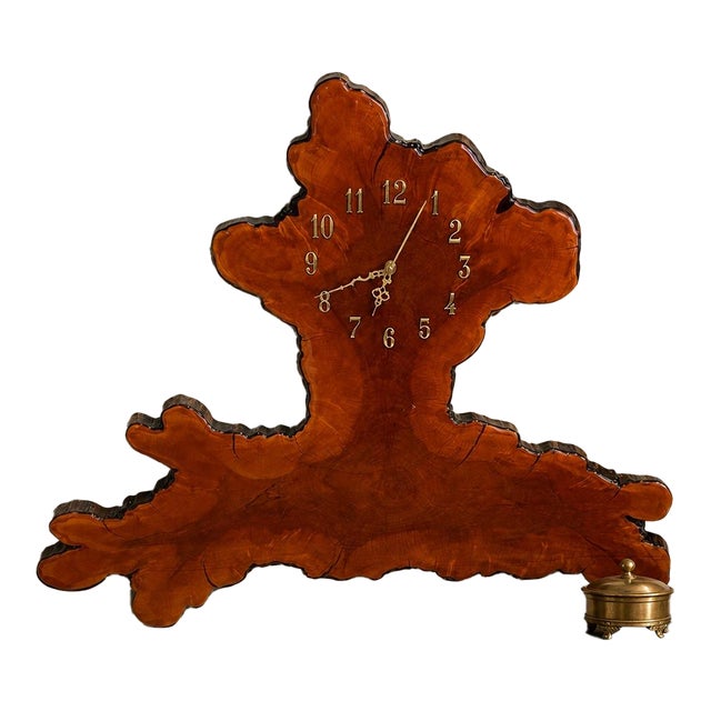 Vintage Sculptural Live-Edge Wood Wall Clock With Organic Tree Form For Sale