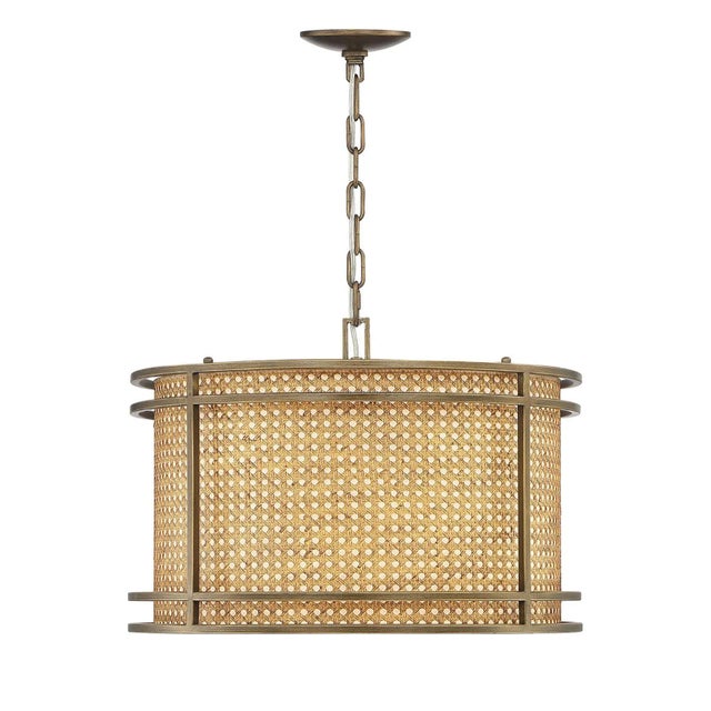 Brown Tailor Single-Light Cane and Brass Drum Pendant Chandelier For Sale - Image 8 of 8