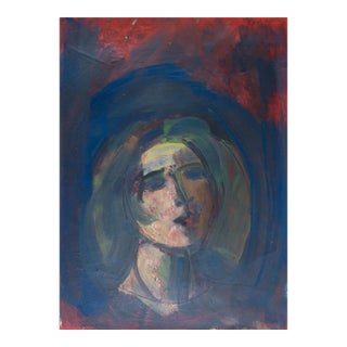 Vintage Modernist Womans Portrait Painting For Sale