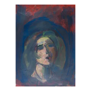 Vintage Modernist Womans Portrait Painting