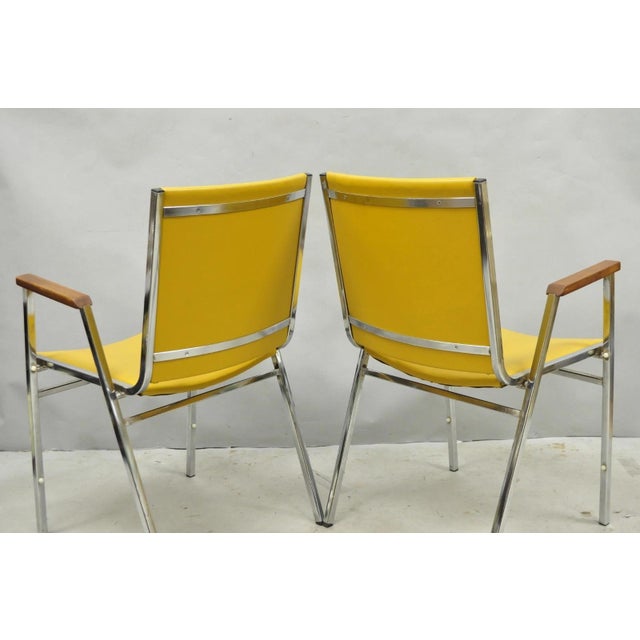 Vintage Nightingale Mid Century Modern Chrome & Yellow Vinyl Stacking Chair Pair For Sale - Image 13 of 15