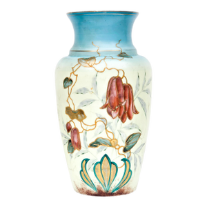 Antique 19th Century Old French Hand Painted Opaline Glass Vase With Floral Motif