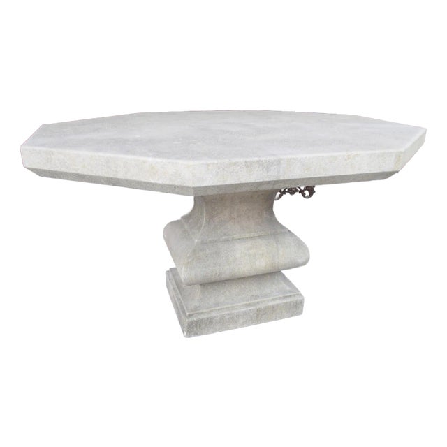 Italian Carved Limestone Baluster Garden or Center Table With Beveled Undercut For Sale