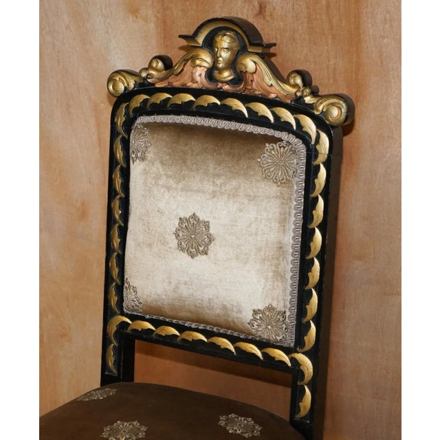 Antique Victorian Heavily Carved Ebonised Gold Gilt Dining Chairs, Set of 4 For Sale - Image 5 of 18