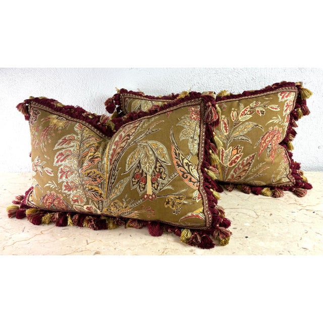 Handsome Lee Joffa Tasseled Cotton Print Lumbar Pillows/Pair For Sale - Image 10 of 10