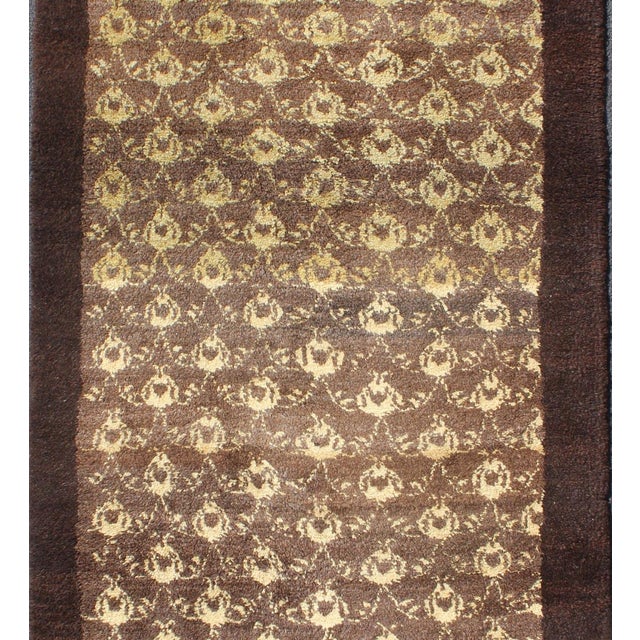 Traditional Vintage Turkish Tulu Rug With Ivory Motifs and Chocolate Brown 3′2″ × 6′3″ For Sale - Image 3 of 12