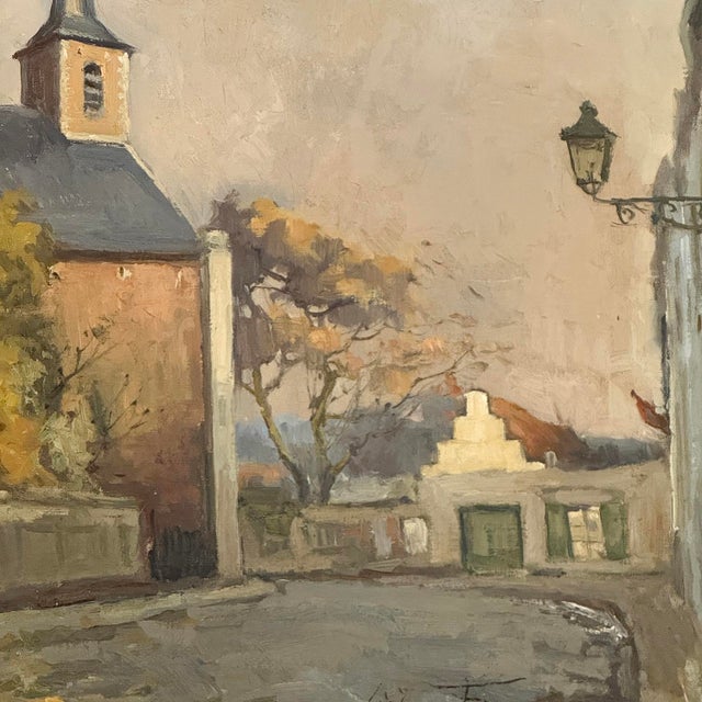 Antique Framed Oil Painting on Canvas by Victor Fermans 'Autumn Village Scene' For Sale - Image 13 of 16