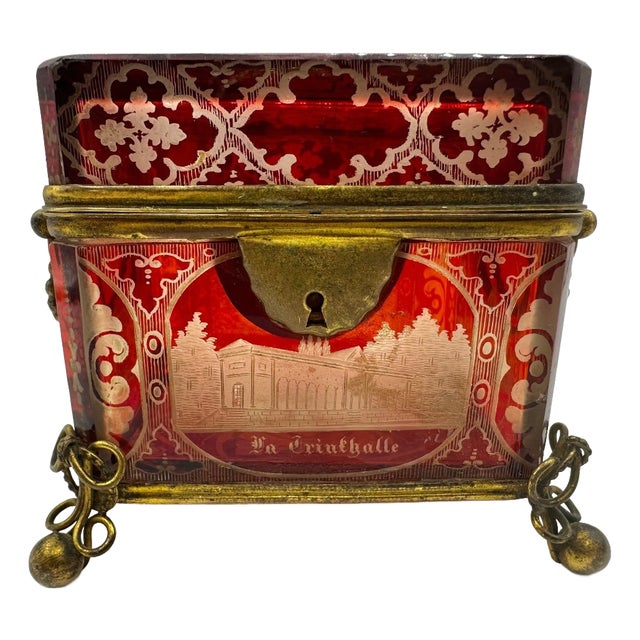 Bohemian Glass Jewelery Box, 1800s For Sale