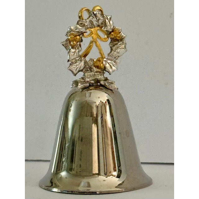 Metal Vintage 1995 Silver & Gold Christmas Wreath Bell For Sale - Image 7 of 7