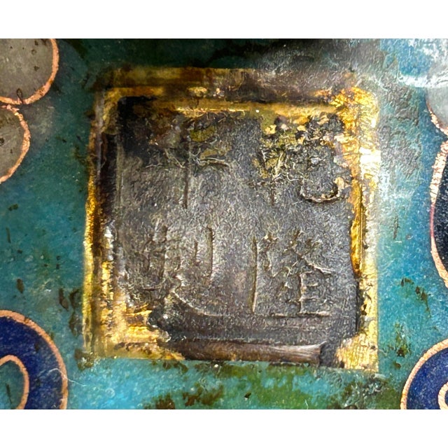 Pair Vintage Enamel Cloisonne Fengshui Foo Dog Lions Display Figure For Sale - Image 14 of 16