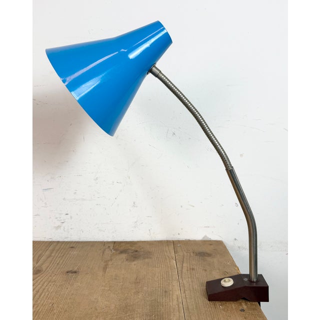 Metal Industrial German Blue Workshop Table Lamp from Reif Dresden, 1960s For Sale - Image 7 of 18
