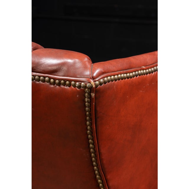Vintage Wingback Tufted Leather Chesterfield Armchair in Burnt Red For Sale - Image 14 of 16