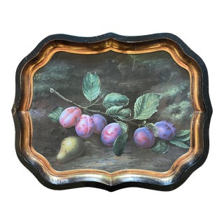 Vintage Colorful Fruits Metal Tole Serving Tray For Sale