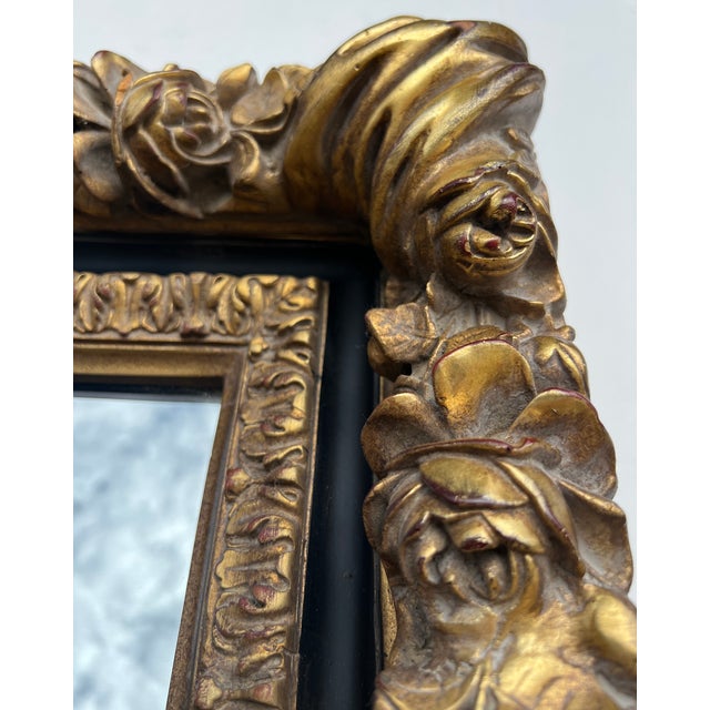 Ornate Gold and Black Deeply Carved Vintage Mirror For Sale - Image 12 of 17