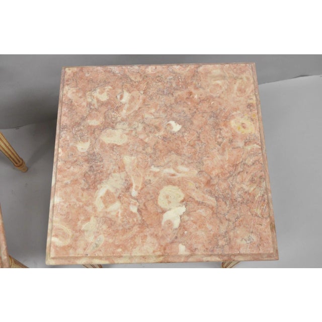 Vintage French Louis XVI Style Pink Marble Top Low Drinks Side Tables - A Pair For Sale - Image 11 of 16