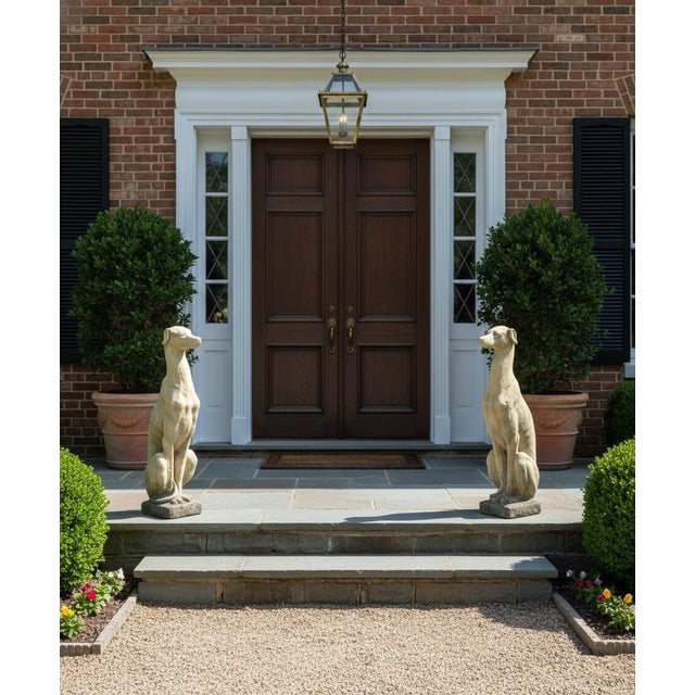 Pair of Cast Stone Seated Greyhound Garden Statues For Sale - Image 9 of 9