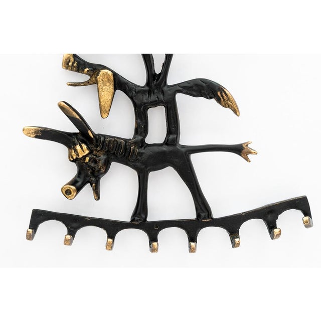 Metal Brass Donkey, Dog, Cat and Cock Key Hanger by Walter Bosse for Herta Baller, Austria, 1950 For Sale - Image 7 of 9