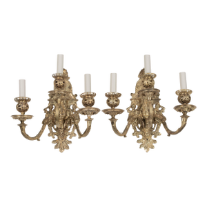 Pair of 19th Century French Baroque Cast Bronze Wall Sconces