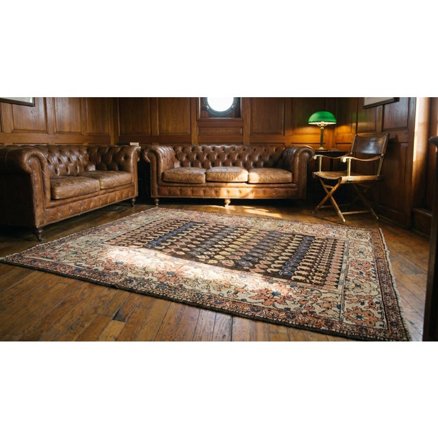 Brown 1930s Brown Paisley Traditional Antique Persian Malayer Rug 4' X 6'5" Handknotted Wool Carpet For Sale - Image 8 of 9