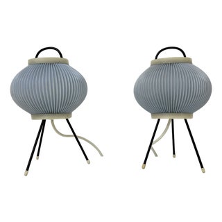 Blue Ripsal Tripod Table Lamps, 1950s, Set of 2 For Sale