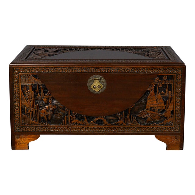 Vintage Asian Chest with Carved Feet For Sale