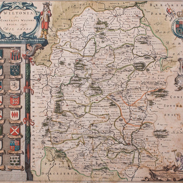 17th Century Antique Wiltshire County Map, Dutch, Framed Cartography, Latin, Blaeu, c.1650 For Sale - Image 5 of 12