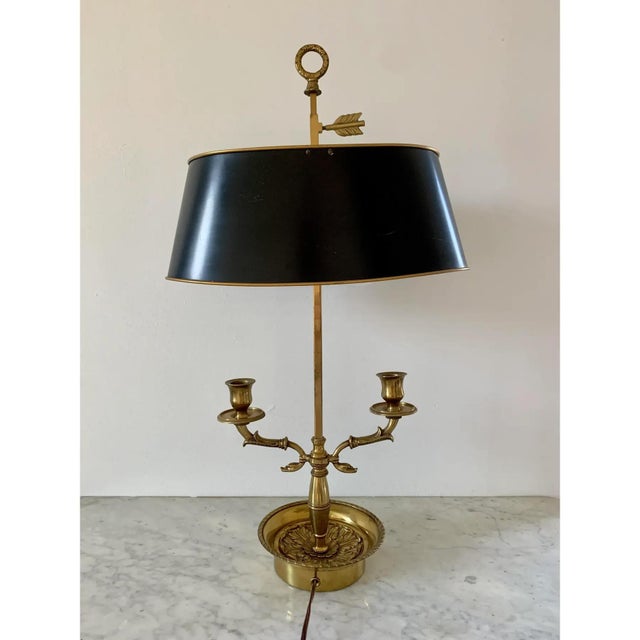 Mid 20th Century French Bouillotte Lamp With Black Tole Shade and Dolphin Motif Base For Sale - Image 10 of 12