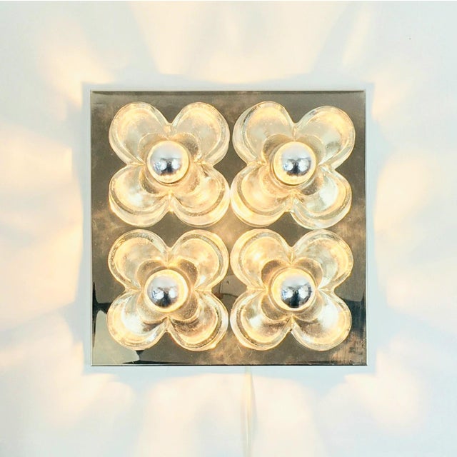 Silver Mid-Century Modern Floral Glass & Chrome Wall Light from Sische, Germany, 1970s For Sale - Image 8 of 11