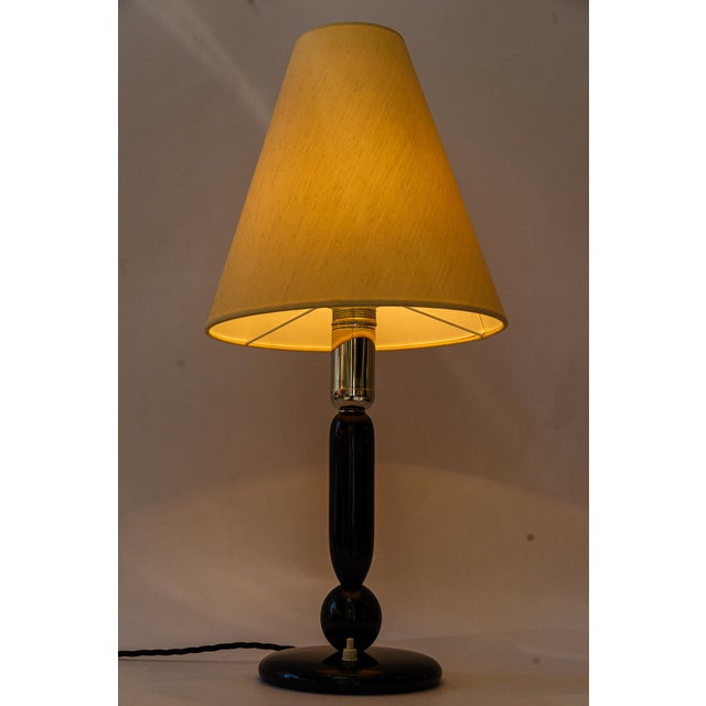 Beige Large Art Deco Wooden Table Lamp with Fabric Shade, Vienna, 1930s For Sale - Image 8 of 12