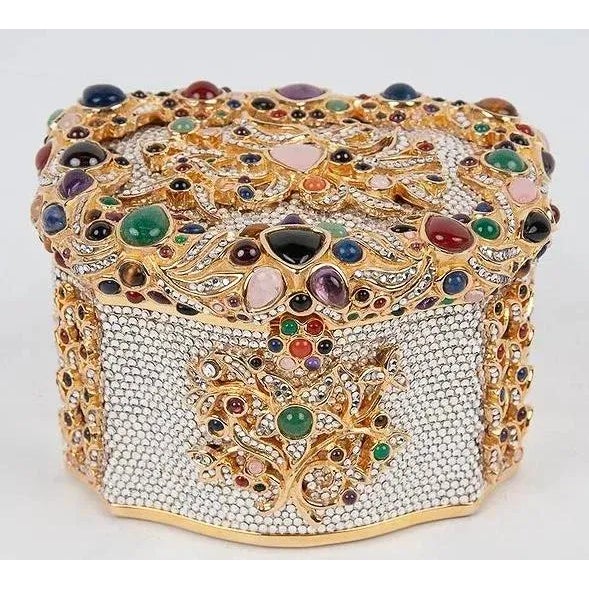 Art Nouveau 80s Judith Leiber Snuff Box Gemme Russe Cristallo Gemstones Crystal Minaudière Evening Bag Vintage For Sale - Image 3 of 15