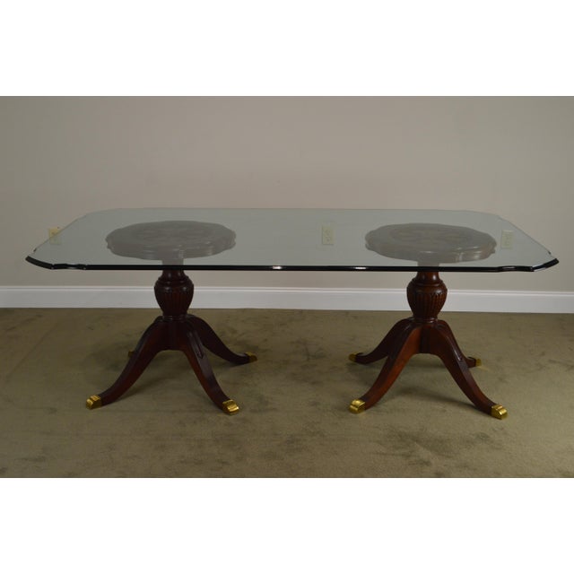 Lexington Mahogany Carved Double Pedestal 84 Glass Top Dining Table Chairish