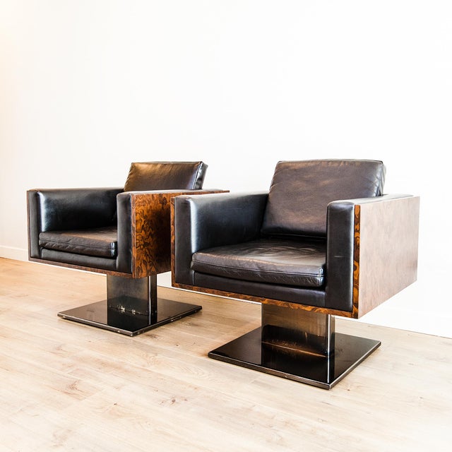 1970s Warren Platner Attributed Cube Lounge Chairs in Walnut Burl For Sale - Image 13 of 15