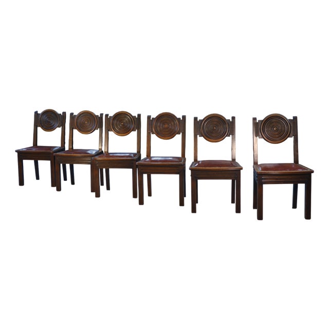 Chairs with Leather Seats by Étienne Kohlmann, 1960s, Set of 6 For Sale