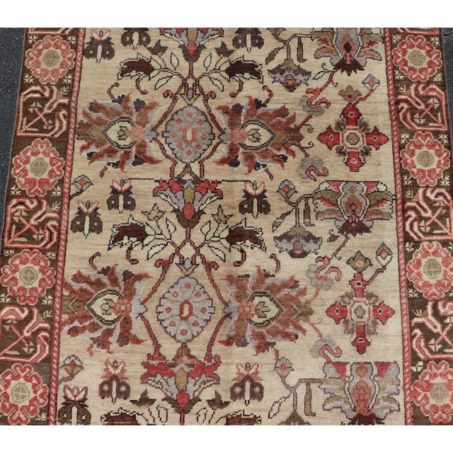 Vintage Oushak Rug From Turkey With All-Over Floral Design in Ivory, Brown & Red For Sale - Image 11 of 13