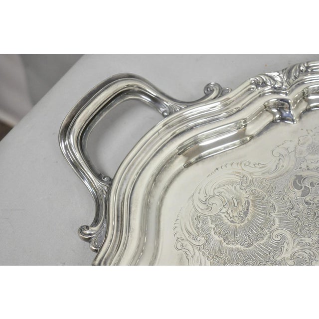 Victorian Antique Reed & Barton Winthrop Silver Plated Victorian Bar Serving Platter Tray For Sale - Image 3 of 14