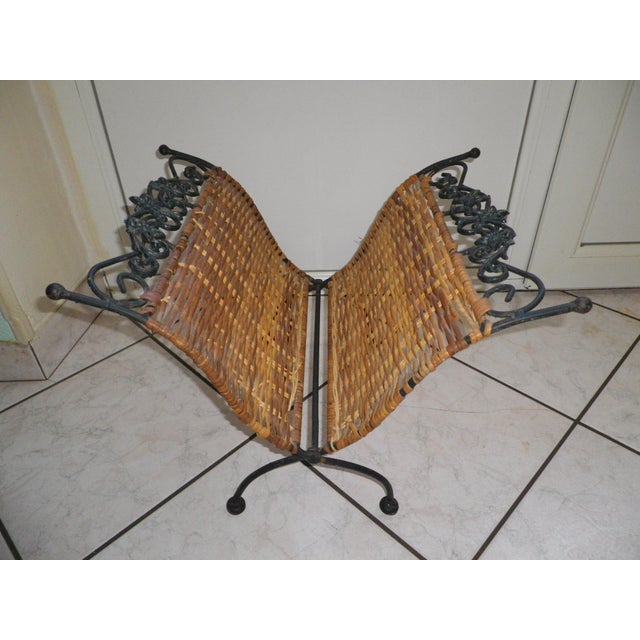Magazine Racks in Wrought Iron, Wicker and Twisted Wire, France, 1960s-1970s, Set of 2 For Sale - Image 6 of 18
