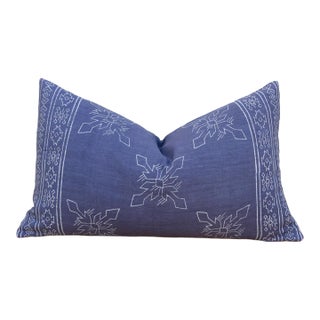 Blockprint Linen Jaipur Lumbar "Indigo" Pillow Cover For Sale
