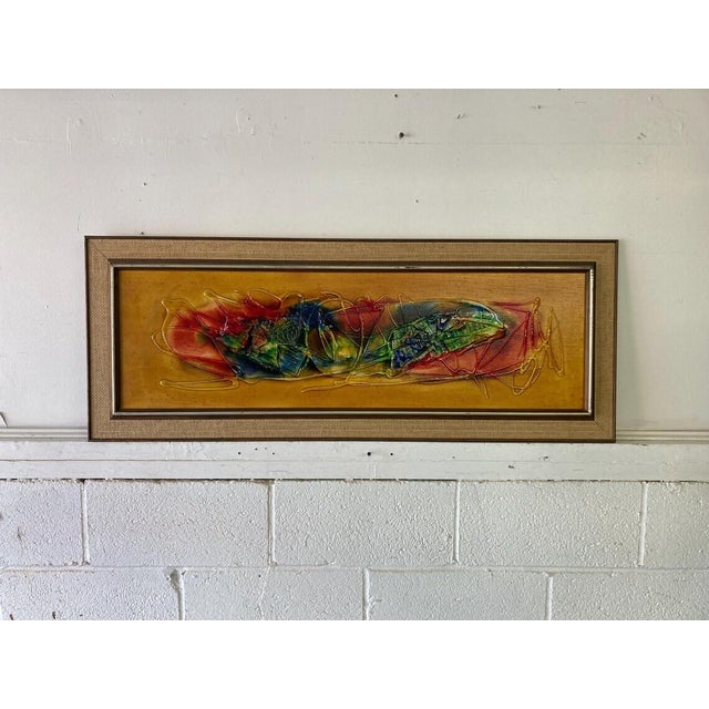 Mid Century Vintage Signed Abstract Mixed Media Painting on canvas Very bright mixed media vintage mid century framed wall...