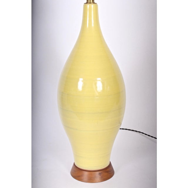 Design Technics Mid 20th Century Design-Technics Style Yellow Banded Art Pottery Table Lamp For Sale - Image 4 of 9