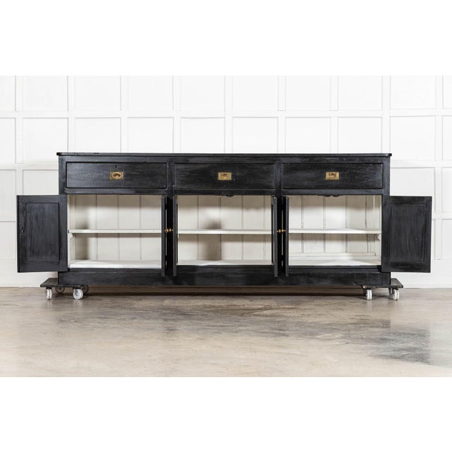 Antique circa 1880 large 19th c english country pine dresser base. Measures: w238 x d62 x h94 cm.