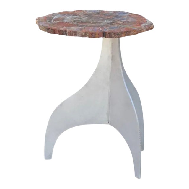 'Seve' Petrified Wood and Aluminium Side Table by Design Frères For Sale