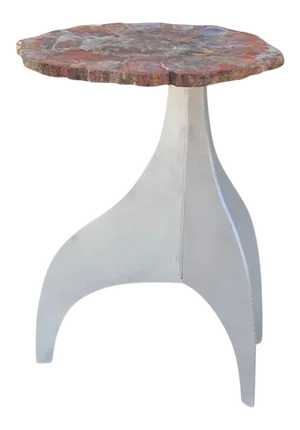 'Seve' Petrified Wood and Aluminium Side Table by Design Frères