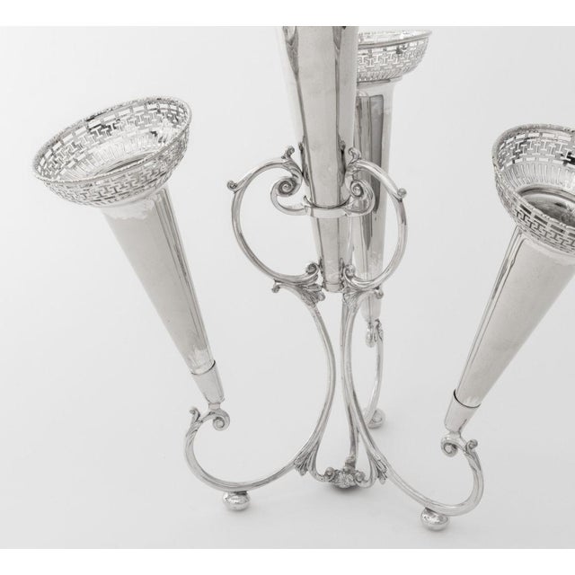 Mid 20th Century Modern Silver Plate Four Trumpet Epergne For Sale - Image 4 of 8
