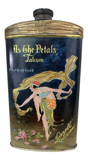 Antique Talcum Powder Tin as the Petals Talcum Cloth of Gold Lazell