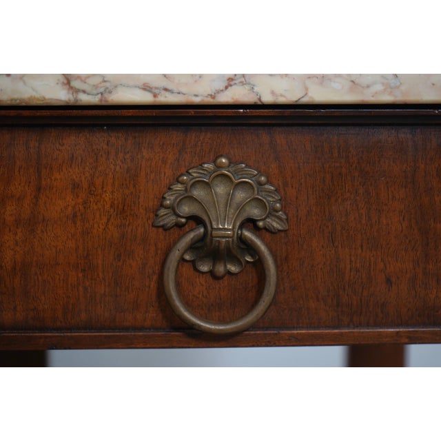 John Widdicomb Vintage Walnut Marble Top French Empire Console For Sale - Image 12 of 17