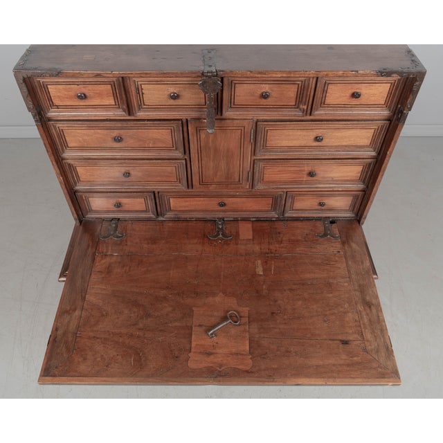 19th Century Spanish Vargueno Desk, Hand-Carved Walnut For Sale - Image 12 of 12