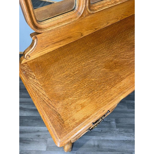 Vintage French Louis Style Oak Dressing Table with Mirror For Sale - Image 6 of 15