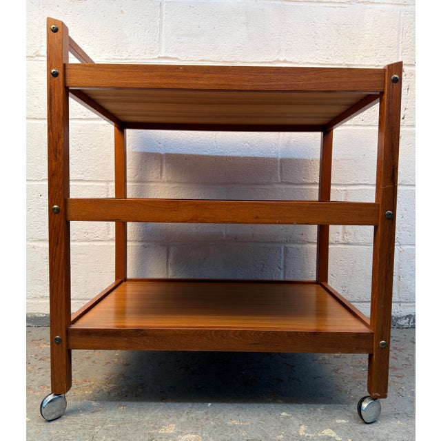Mid Century Danish Teak Bar Cart With Tile Insert by BRDR. Furbo, Attributed For Sale - Image 11 of 13